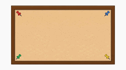 Naklejka premium Empty Cork Bulletin Board with Four Colorful Push Pins on White Background