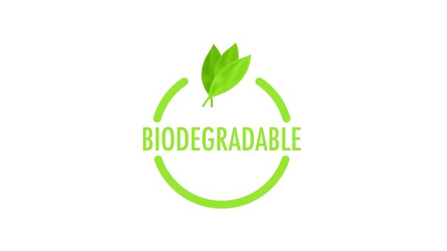 Animated biodegradable green label icon appearing