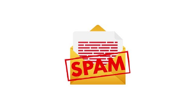 Spam email message animation on white and green screen