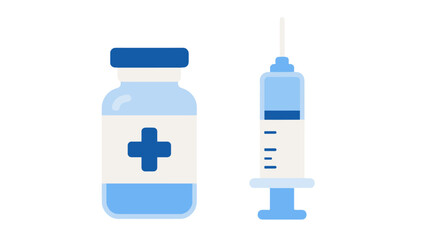 Fototapeta premium Flat medical vial and syringe vector illustration on white