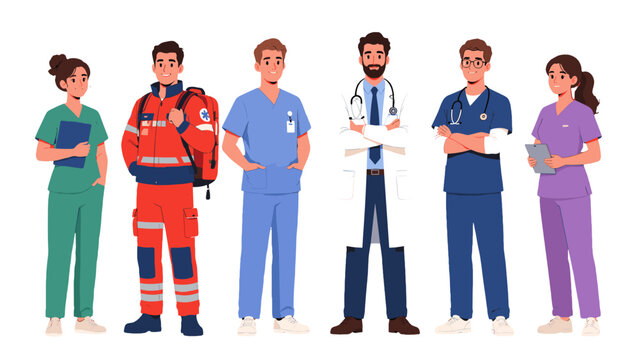Medical staff team with doctors, nurses and paramedic vector set