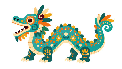 Fototapeta premium Colorful ornamental dragon in decorative folk art style