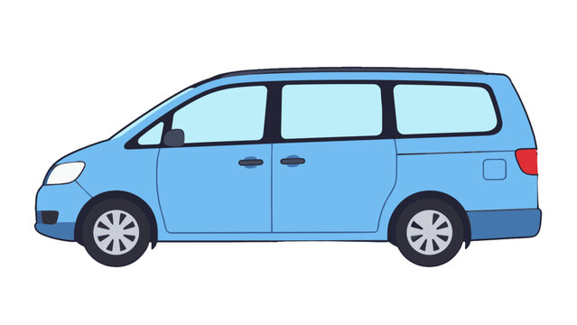 Blue minivan side view color icon vector illustration