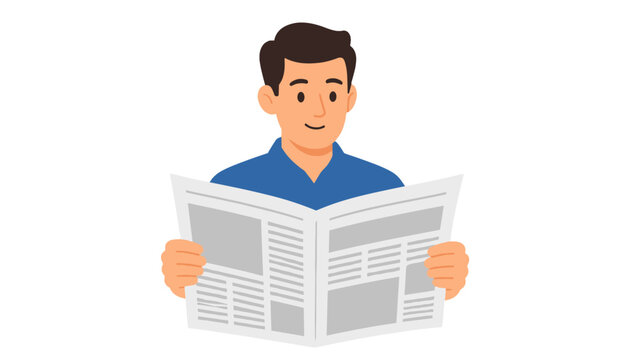 Man reading a newspaper in a simple flat vector style