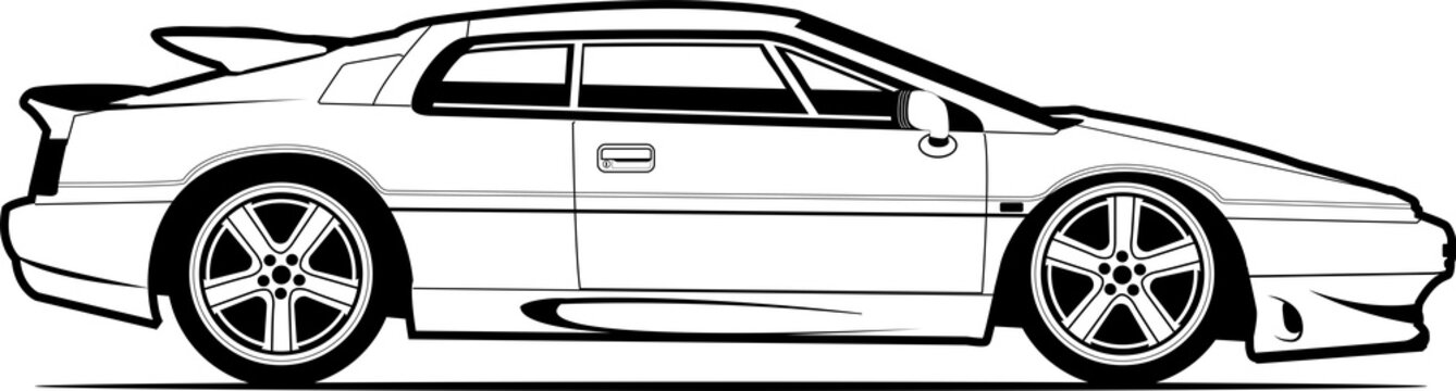 Esprit Style Exotic Sports Car Clip Art PNG High resolution hand drawn artwork