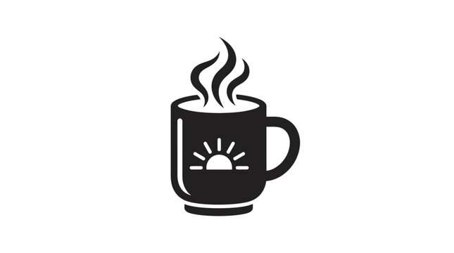 Black coffee cup with sun design.