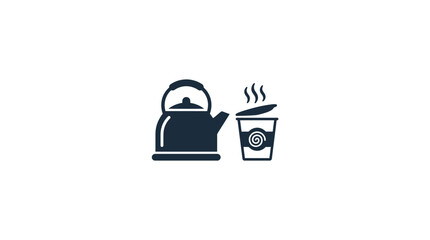 Fototapeta premium Black kettle and coffee cup icons.