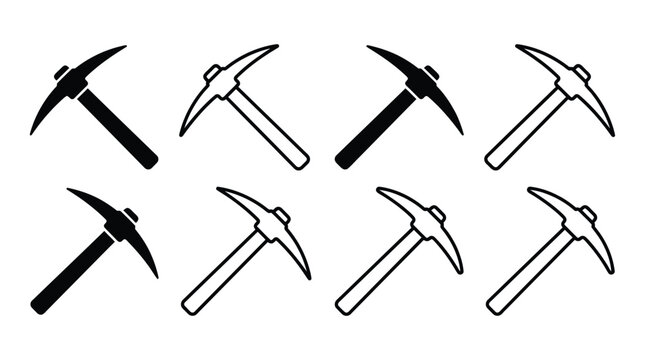 Collection Of Pickaxes In Various Positions Black And White Silhouette