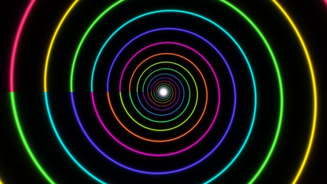 Colorful circular pattern with neon lines on black background