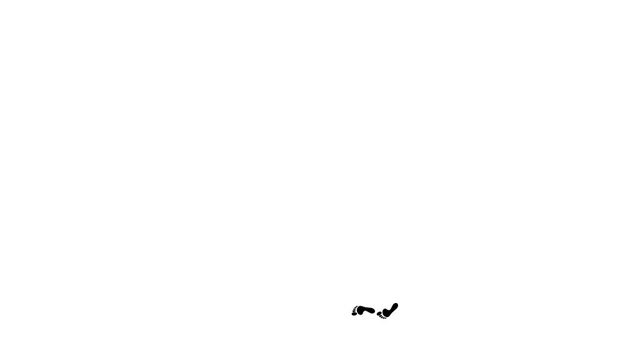 looping animation of barefoot human footprints running in a circular path, black footprints on white background, minimal flat design, abstract motion infographic concept