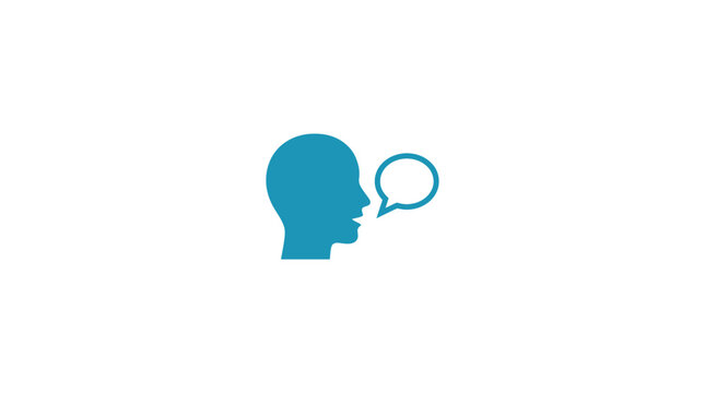 Blue head with speech bubble.