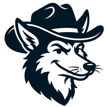 Stylized cartoon wolf head mascot wearing a cowboy hat with mascot design