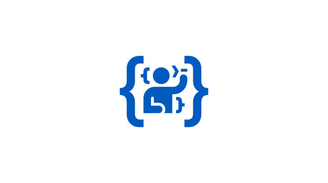 Blue icon of a coding developer.