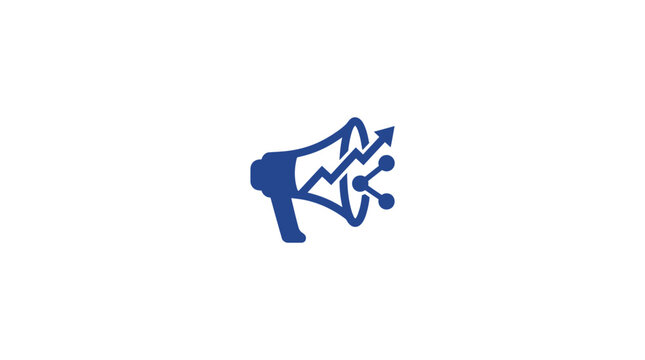 Blue Megaphone Icon With Sound Waves.