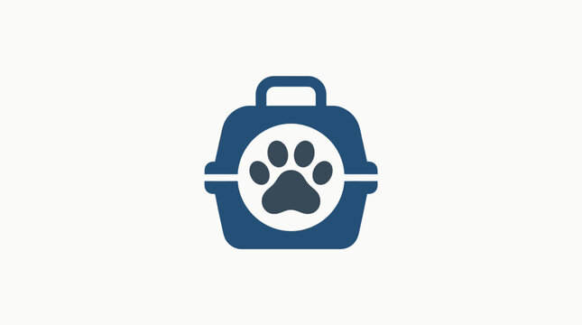 Blue pet carrier with paw print.