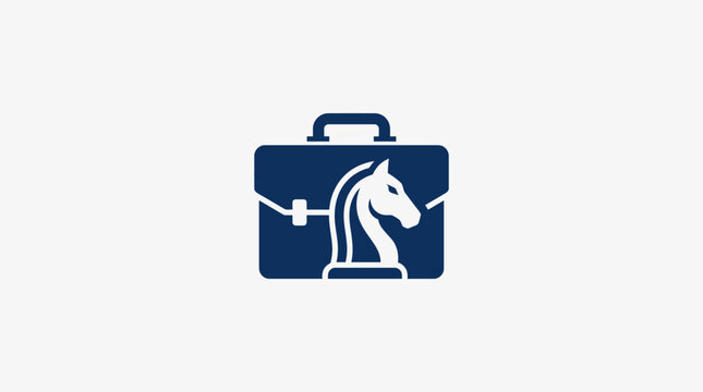Blue suitcase with white chess knight.