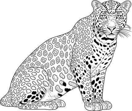 Sitting leopard with detailed rosette pattern
