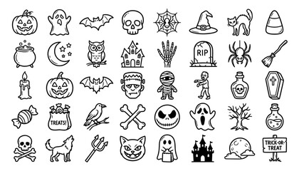 Obraz premium Halloween vector icons set black and white illustrations for spooky designs