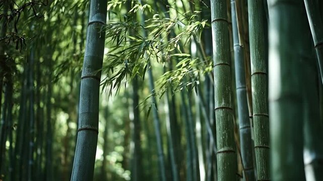 Fresh bamboo stalks in a tranquil forest at day for zen and wellness concept representing harmony with nature in a natural organic and peaceful background setting
