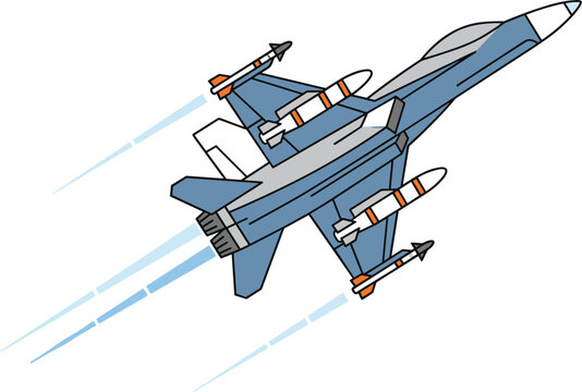 Supersonic Military Fighter Jet Aircraft Vector Illustration Climbing with Engine Speed Contrails and Underwing Guided Missiles for Air Force Game Designs