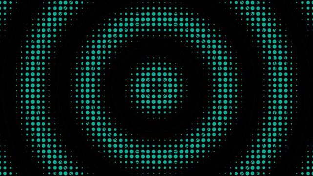 Circular pattern created with teal dots on a black background