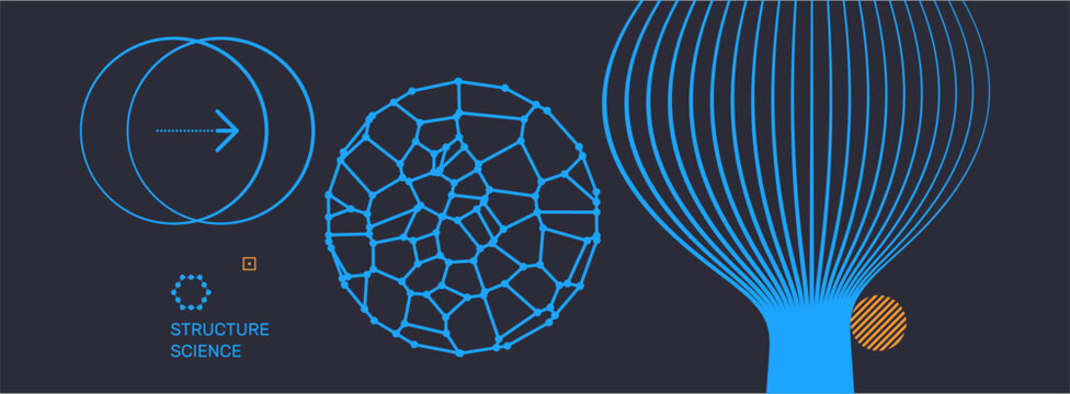 Branched structure of multiple lines. Energy flow. Threads or fibers. Scientific illustration. Circular wireframe object. Connection structure. Grid. Vector for brochure, poster, cover, presentation.