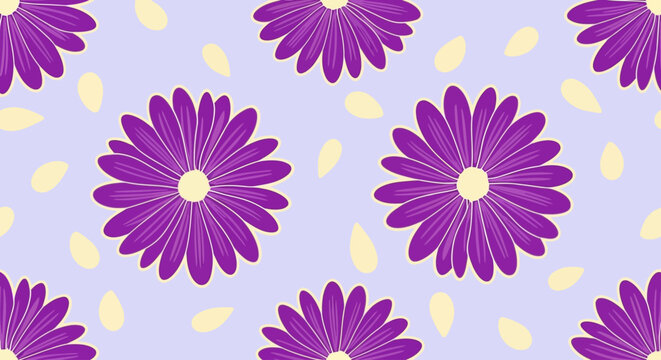 Purple flower pattern, floral design, lilac background, vector petals