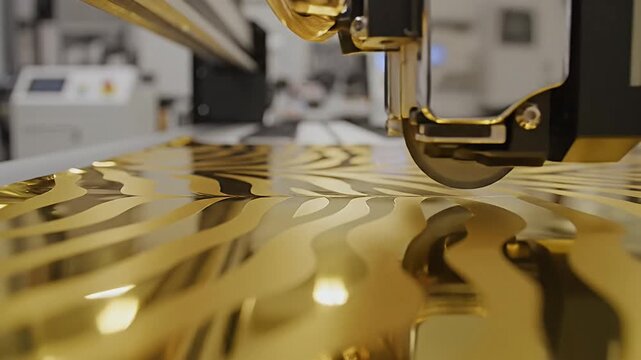 Detail of machine head on gold surface.