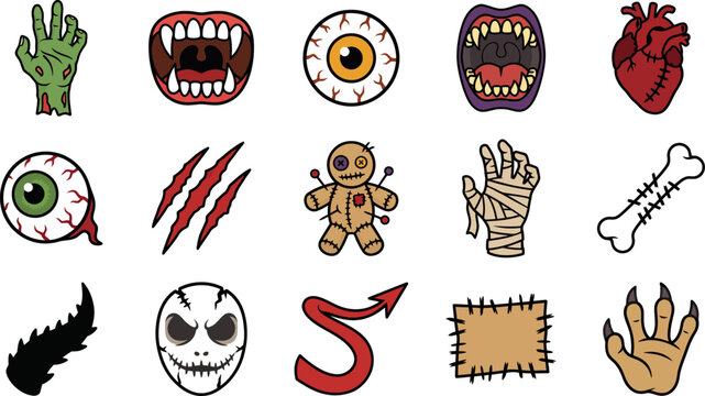 Spooky halloween icons and symbols for decoration and design