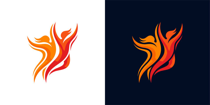 Abstract orange and red flames resembling jumping figures.