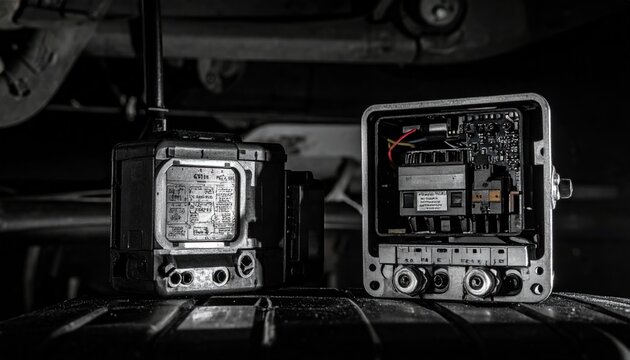 Close-up of Two Electronic Control Units with Exposed Internal Components.