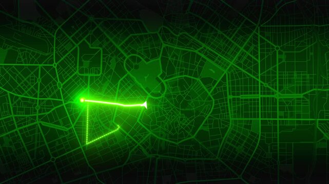 Milan Italy Green Neon City Map Route Animation With Location Pin