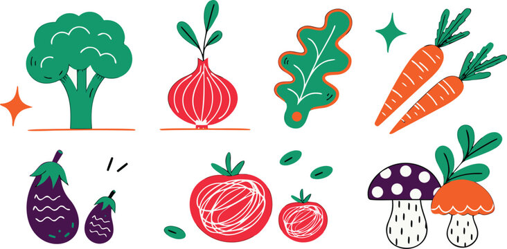 Abstract vegetables collection vector flat illustration