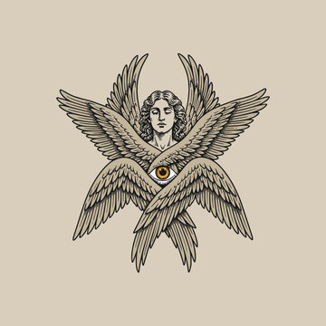 minimalismVector Illustration of seraphim angel. Ideal for tattoo, spirituality, religion, fantasy, and occult theme