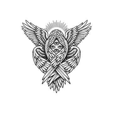 Vector Illustration of seraphim angel. Ideal for tattoo, spirituality, religion, fantasy, and occult theme