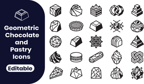 Minimalist Low Poly Candy Symbols Collection Featuring Editable Sweets Tart Eclair and Bakery Logo Elements