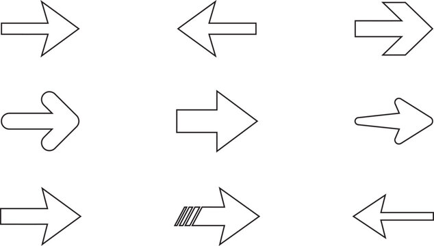 Set of various arrow icons in different styles