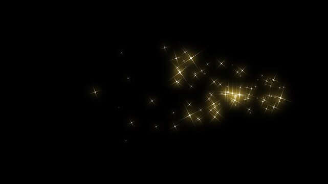 2D glitter star sparkle animation, magic line dust, pixie dust path, cartoon glitter, gold stars and bokeh lights sparkle, magic sparkles glitter line stars, on black background 4k.