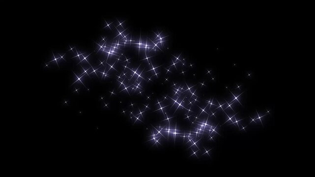 Glittering star line and circle sparkle on black background, luxury white glitter sparkles star trail, magic dust, pixie dust path, 2d twinkle magic dust animation, christmas stars 4k