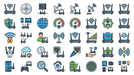 Naklejka premium Wi-Fi Router and Network Connectivity Icon Set