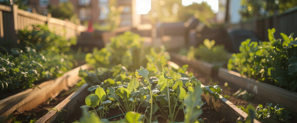 A vegetable garden with ripe vegetables and herbs.