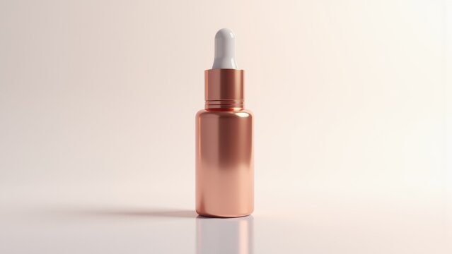 rose gold serum bottle on acrylic