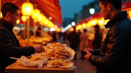 Obraz premium autumn night market lanterns and street food