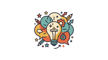 Fototapeta premium Creative Brainstorming and Marketing Campaign Ideas Vector Illustration with Icons