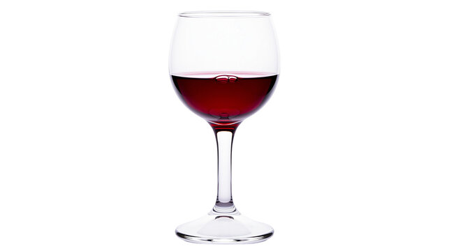 Clear glass goblet filled with deep red wine, isolated on transparent background