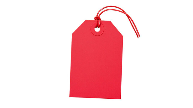 Blank red paper tag with string, isolated on transparent background