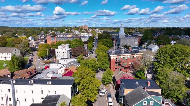 Newport City Hall aerial view on 43 Broadway at the downtown Newport, Rhode Island RI, USA.