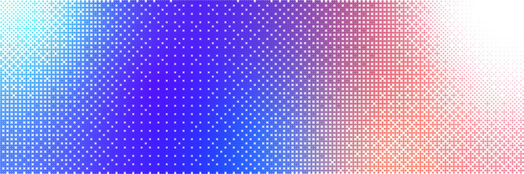 Bitmap gradation background with a pixel pattern gradient. 8-bit retro style glitch effect. Blue and purple texture with halftone grain.