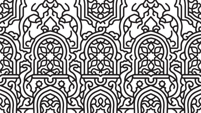 Seamless Islamic Architectural Pattern with Abstract Mosque Domes Arches and Intricate Arabic Lattice Ornament