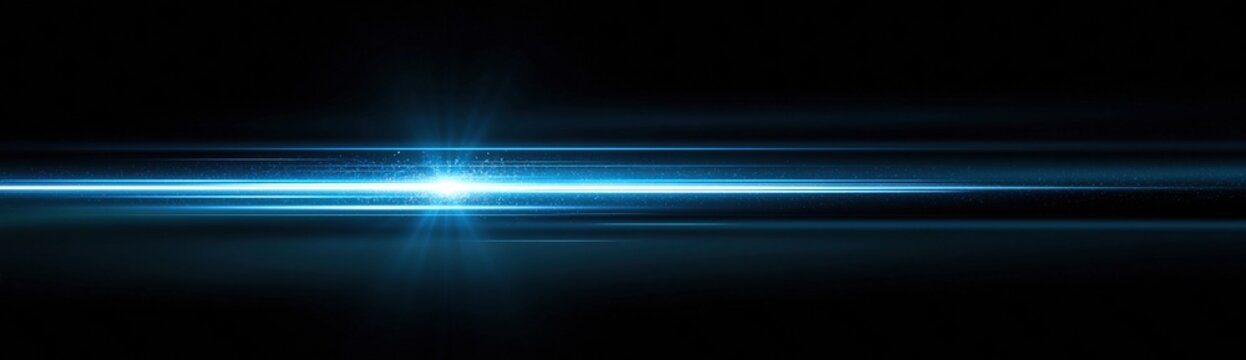Futuristic blue light streak with glowing energy flare on dark